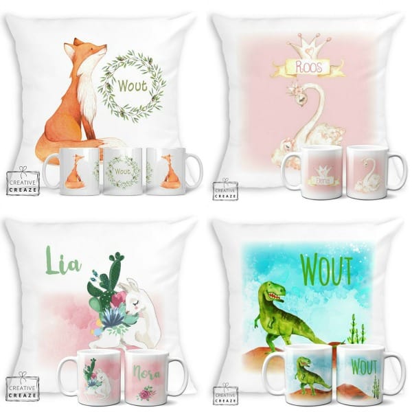creative creaze cadeauset kussen mok gepersonaliseerd