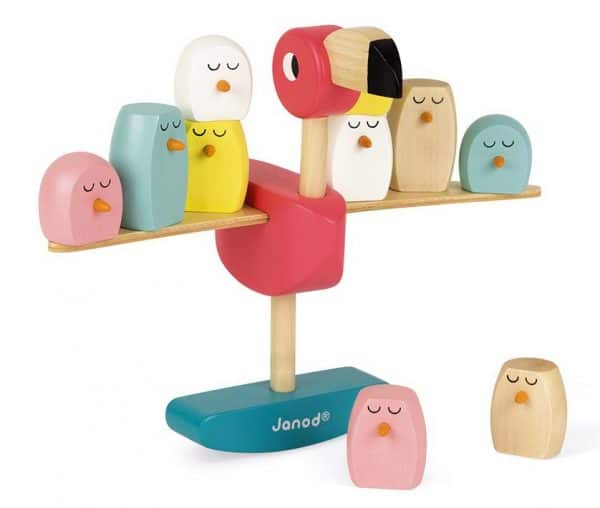 roze flamingo janod houten speelgoed evenwichtsspel