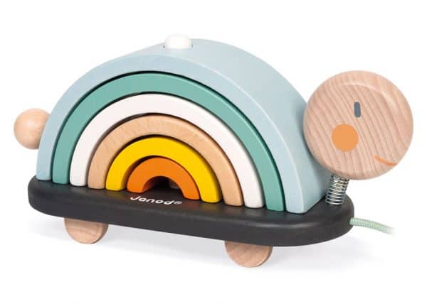 Houten Trekfiguur Schildpad Regenboog Janod