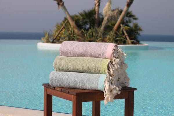 2x luxe strandset Double Diamond met beachbed cover & hamamdoek