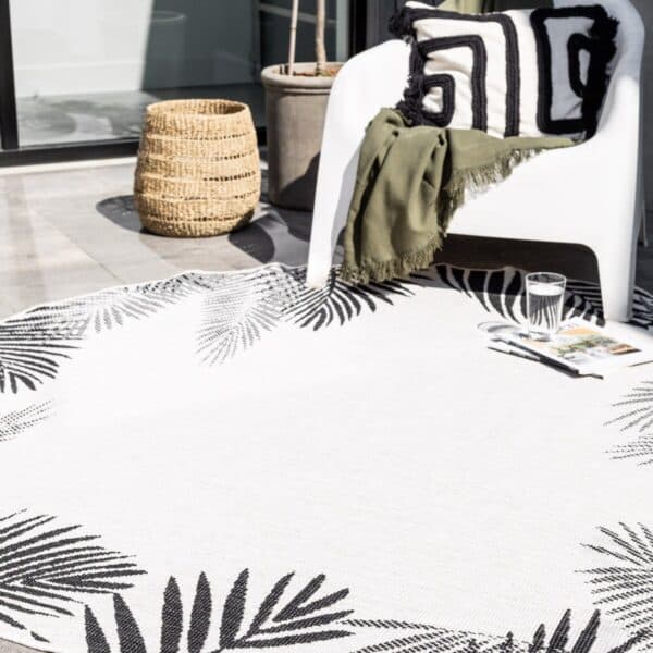 buitenvloerkleed zwart wit print