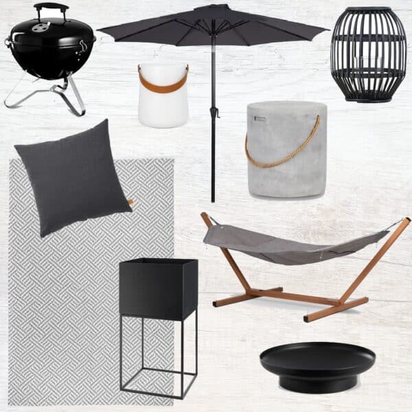 stoere tuinaccessoires in zwart en grijs